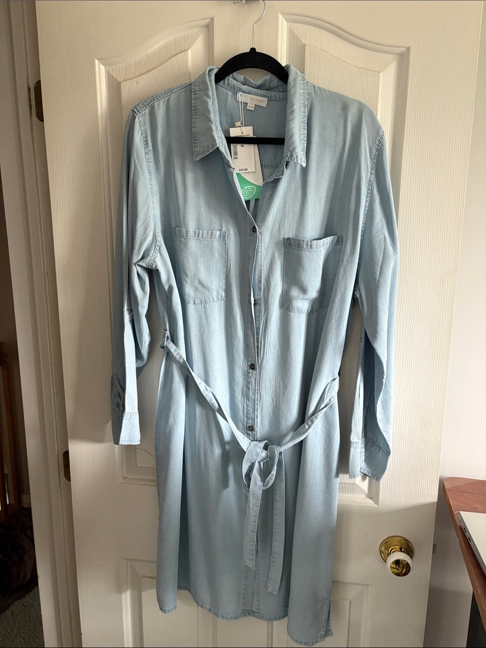 Light Blue Denim Shirt Dress with Tie Waist